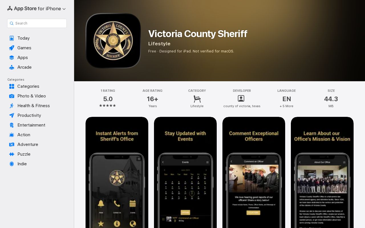 Official Victoria County Sheriff app listing and advertised features