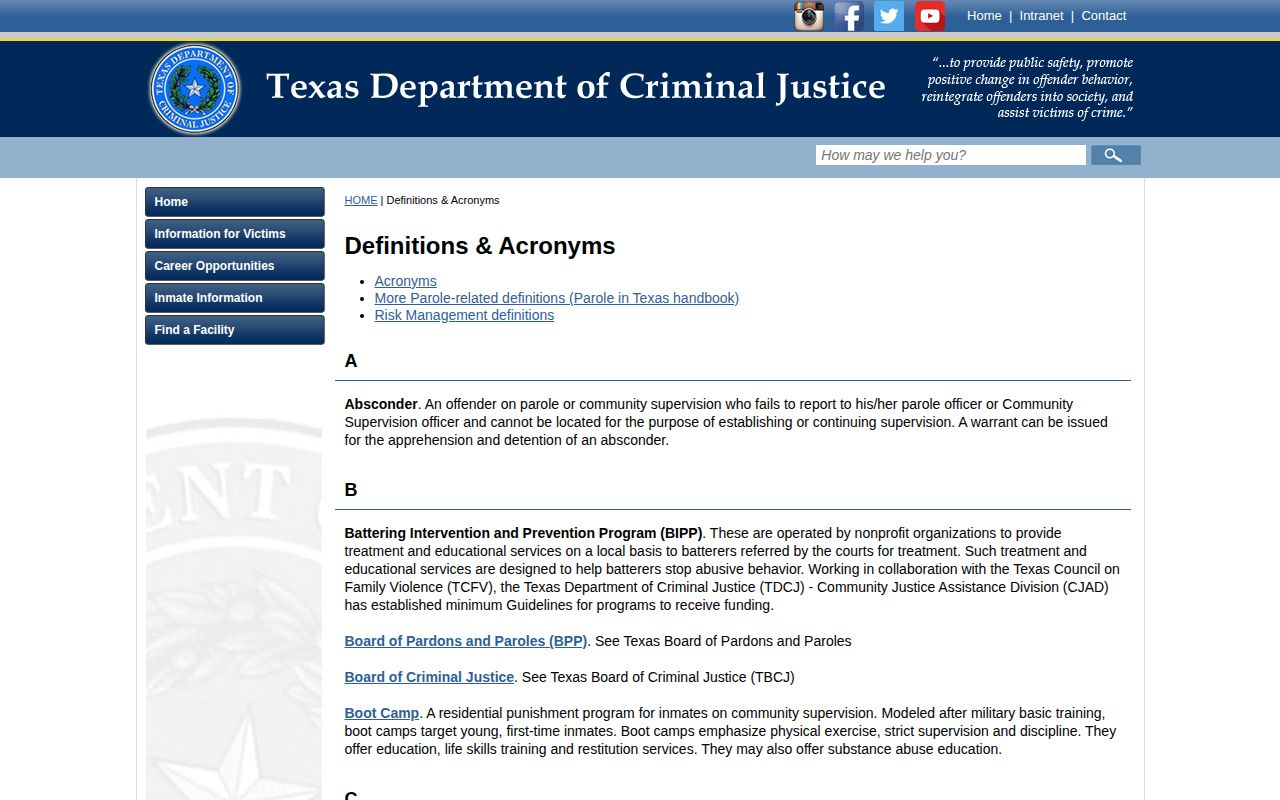 TDCJ definition of Projected Release Date for Texas state prisoners