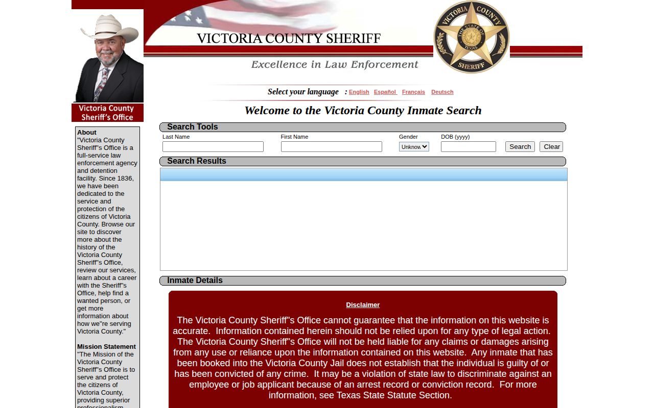Victoria County Jail release search fields